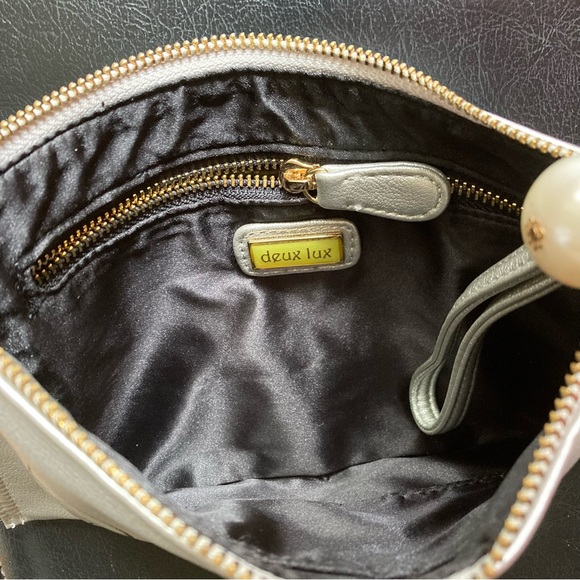 Deux Lux Silver Tone Faux Leather Paris Themed Large Wristlet Wallet Clutch - Picture 6 of 16